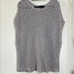 Eileen Fisher Dove Gray  Lightly Sequined Lightweight Knit Sweater Size Large